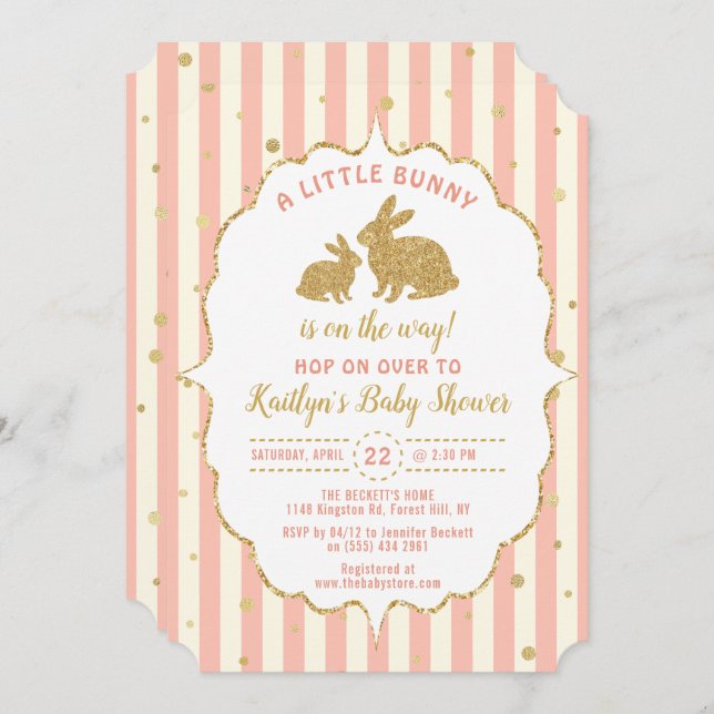 Convite para Chás de fraldas de Páscoa para Menina (Frente/Verso)