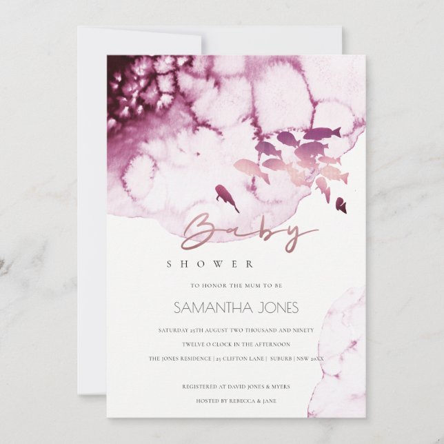 Convite para Chás de fraldas de peixes do mar subm (Frente)