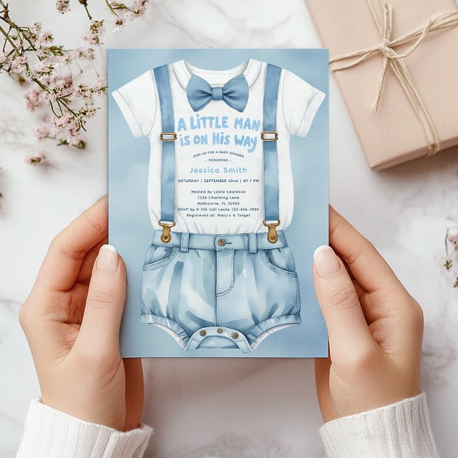 Convite para Chás de fraldas de Pequeno Homem com  (Little Man Baby Shower Invite)