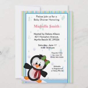 Convite para Chás de fraldas de pinguins para men