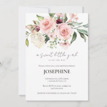 Convite para Chás de fraldas de Rosas Rosa