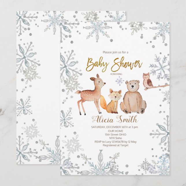 Convite para Chás de fraldas de Silver da Woodland (Frente/Verso)