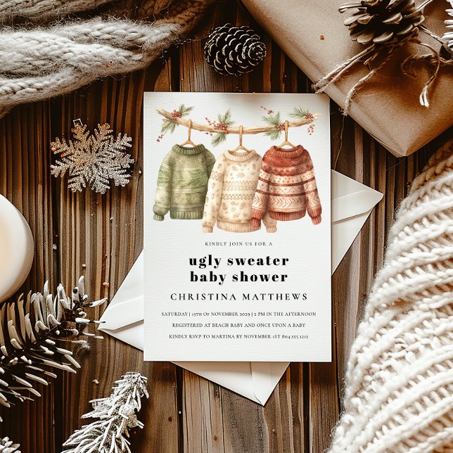 Convite para Chás de fraldas de suor feio de inver (Ugly Sweater Baby Shower )