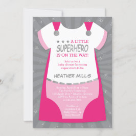 Convite para Chás de fraldas de super-heróis, rosa