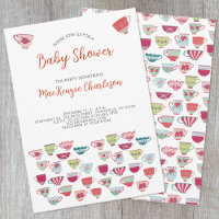 Convite para Chás de fraldas de Tea Party