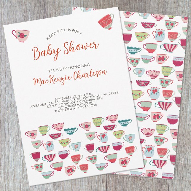 Convite para Chás de fraldas de Tea Party (Criador carregado)