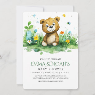 Convite para Chás de fraldas de Urso de Madeira