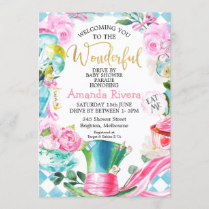 Convite para Chás de fraldas de Wonderland Drive B