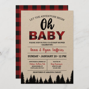 Convite para Chás de fraldas de Xadrez Buffalo - O