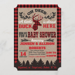 Convite para Chás de fraldas de Xadrez de Deer Bu