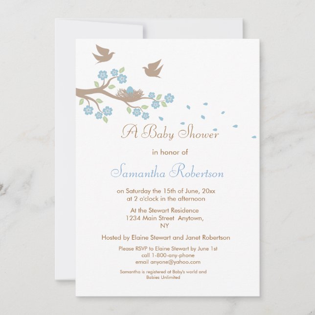 Convite para Chás de fraldas do Ninho de Aves (Frente)