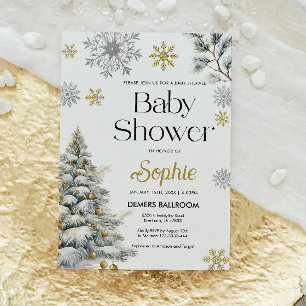 Convite para Chás de fraldas Dourado Winter Wonder