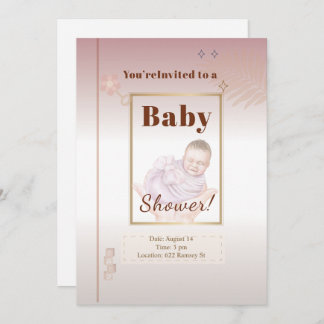 Convite para Chás de fraldas Dourados e Rosa Paste