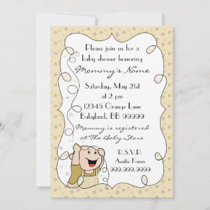 Convite para chás de fraldas. Estrelas/Bebê/Dourad