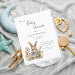 Convite para Chás de fraldas Florais Cute Bunny Ra<br><div class="desc">Coelho do coelho bebê desenhado com uma bela aquarela em um pequeno casaco cercado por um cartão postal de convite para chás de fraldas de flores suaves. As cores suaves simples definem o tom de um doce chá de fraldas temático. Um convite tão doce e simples para esse evento especial....</div>