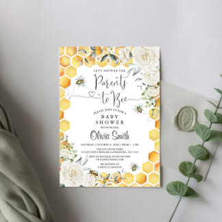 Convite para Chás de fraldas Florais de Bee White