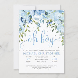 Convite para Chás de fraldas florais e prateados a