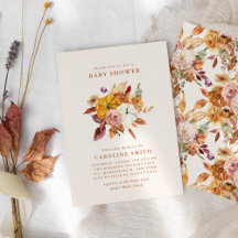 Convite para Chás de fraldas Floral e Pumpkins