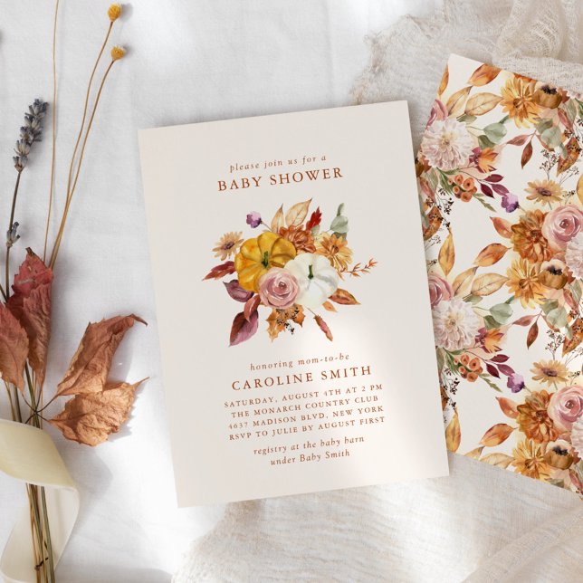 Convite para Chás de fraldas Floral e Pumpkins (Criador carregado)