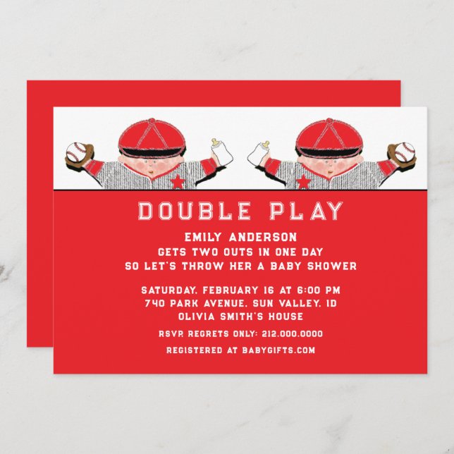 Convite para Chás de fraldas Gêmeos (Frente/Verso)