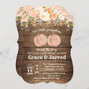 Convite para Chás de fraldas Gêmeos no outono