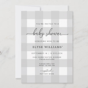 Convite para Chás de fraldas Gingham da cinza