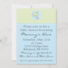 Convite para chás de fraldas. Golfinho Azul. 12,7 