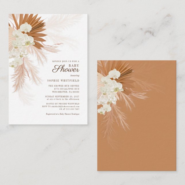 Convite para Chás de fraldas Grass de Pampas Orçam (Frente/Verso)