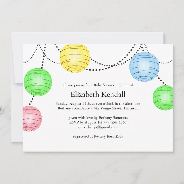 Convite para Chás de fraldas Lanterna de Partido N (Frente)