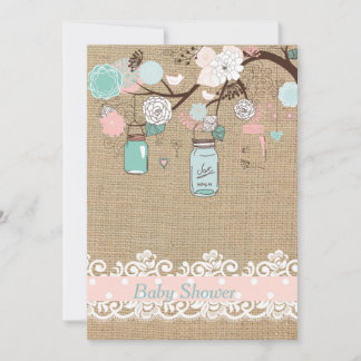 Convite para Chás de fraldas Mason Jar e Burlap