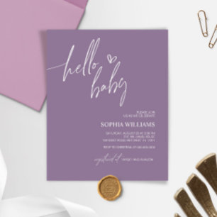 Convite para Chás de fraldas Minimalista Roxo de O