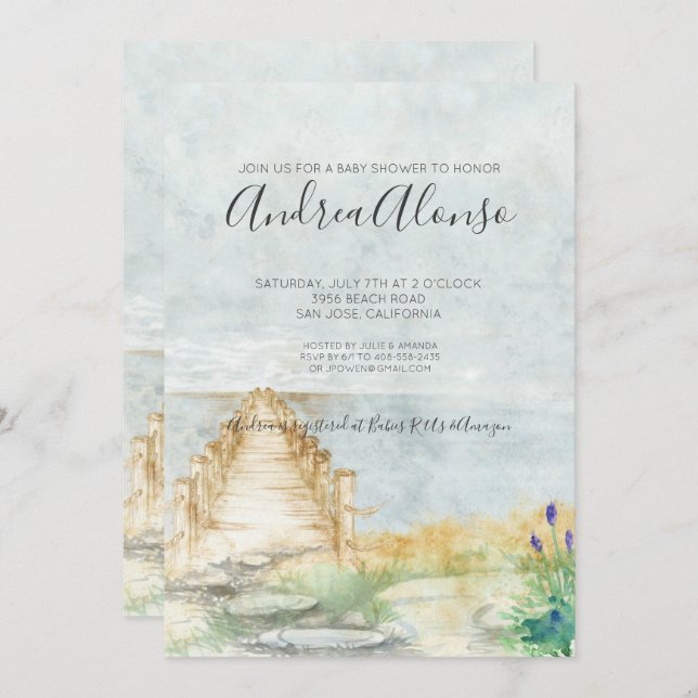 Convite para Chás de fraldas Náuticos de Bebê de P (Frente/Verso)