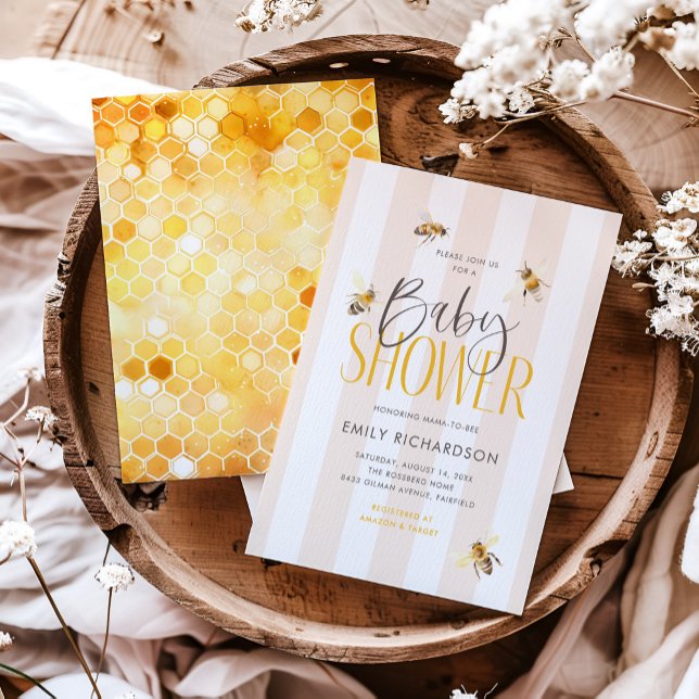Convite para Chás de fraldas Neutrais de Abelhas d (Criador carregado)