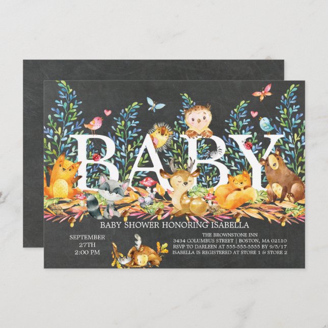 Convite para Chás de fraldas Neutros de Chalkboard (Frente/Verso)