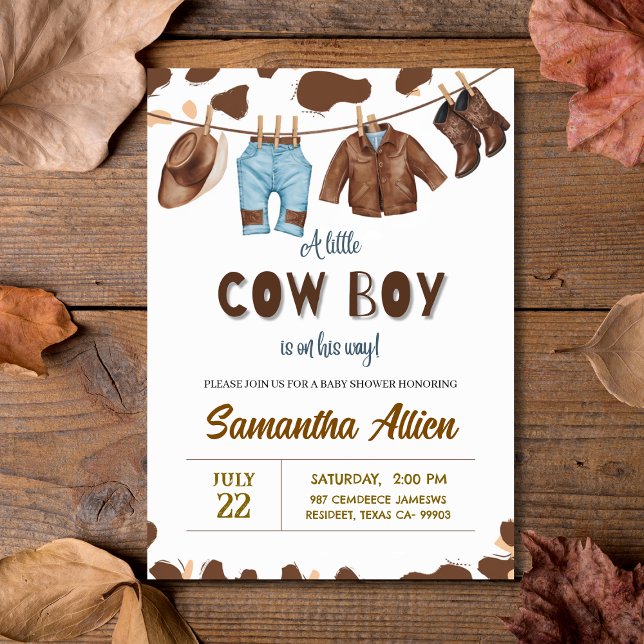 Convite para Chás de fraldas Ocidental de Wild Rod (Cowboy Wild Rodeo Western Baby Shower Invitation
)