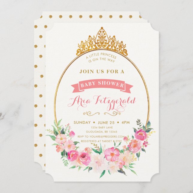 Convite para Chás de fraldas Princesa (Frente/Verso)