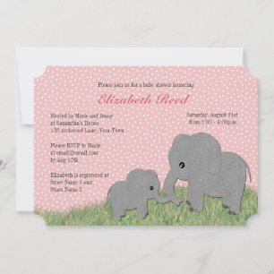 Convite para Chás de fraldas Rosa de Elefante par