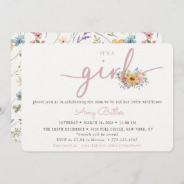 Convite para Chás de fraldas Rosa de Flor Selvagem