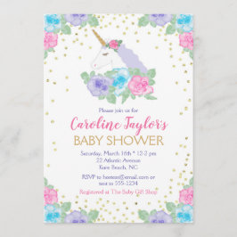 Convite para Chás de fraldas rosa e Dourado do Uni