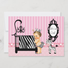 Convite para Chás de fraldas rosa e zebra