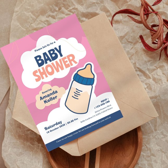 Convite para Chás de fraldas Rosa Moderno (Criador carregado)