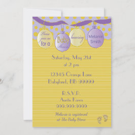 Convite para chás de fraldas. Roxo/Dourado, pontos