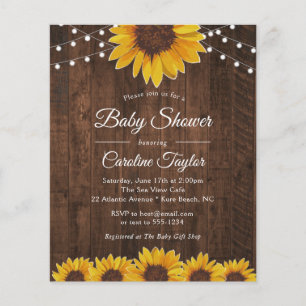 Convite para Chás de fraldas Rustic Sunflower & Li