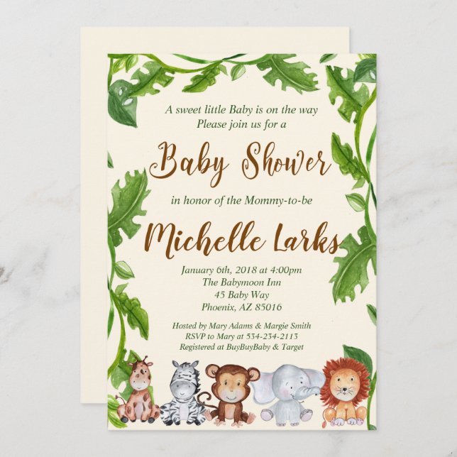 Convite Para Chás de fraldas Selvagens, Convite Sa (Frente/Verso)