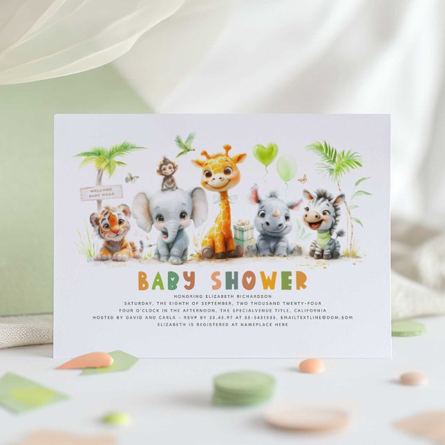 Convite Para Chás de fraldas Selvagens De Animais  (Little Animals Safari Baby Shower Invitations)