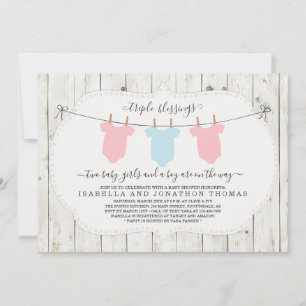 Convite para Chás de fraldas Triplets - 2 Meninas 