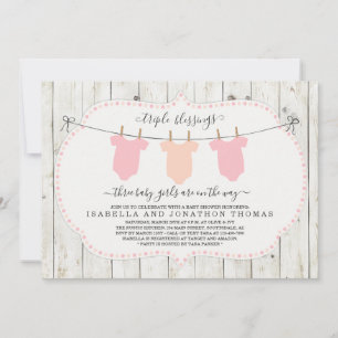 Convite para Chás de fraldas Triplets - 3 Meninas