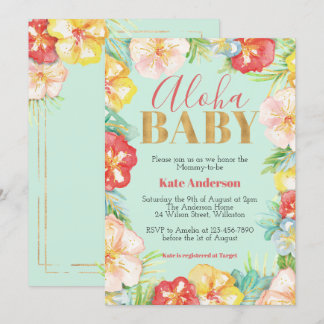 Convite para Chás de fraldas Tropicais Aloha Baby