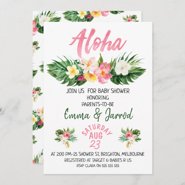 Convite para Chás de fraldas Tropicais de Meninas (Frente/Verso)