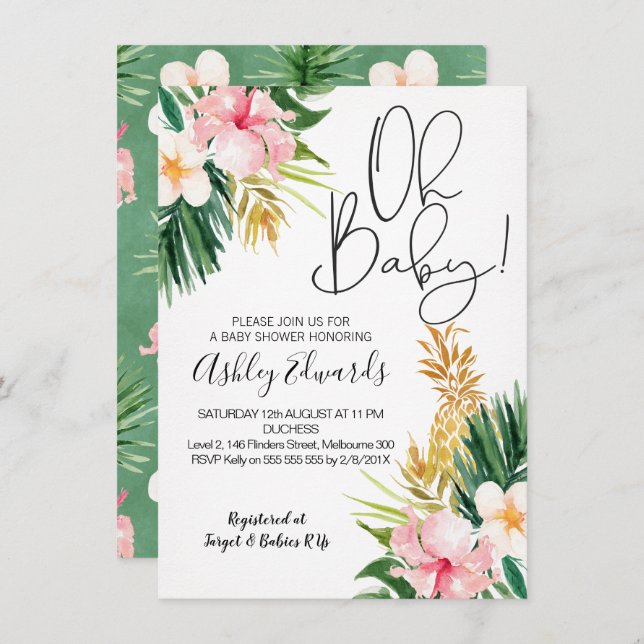 Convite para Chás de fraldas Tropicais Tropicais V (Frente/Verso)